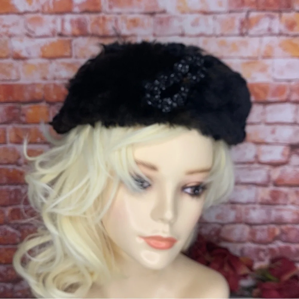 Vintage 50s Two Tone Mink Pillbox Hat - Picture 4 of 10